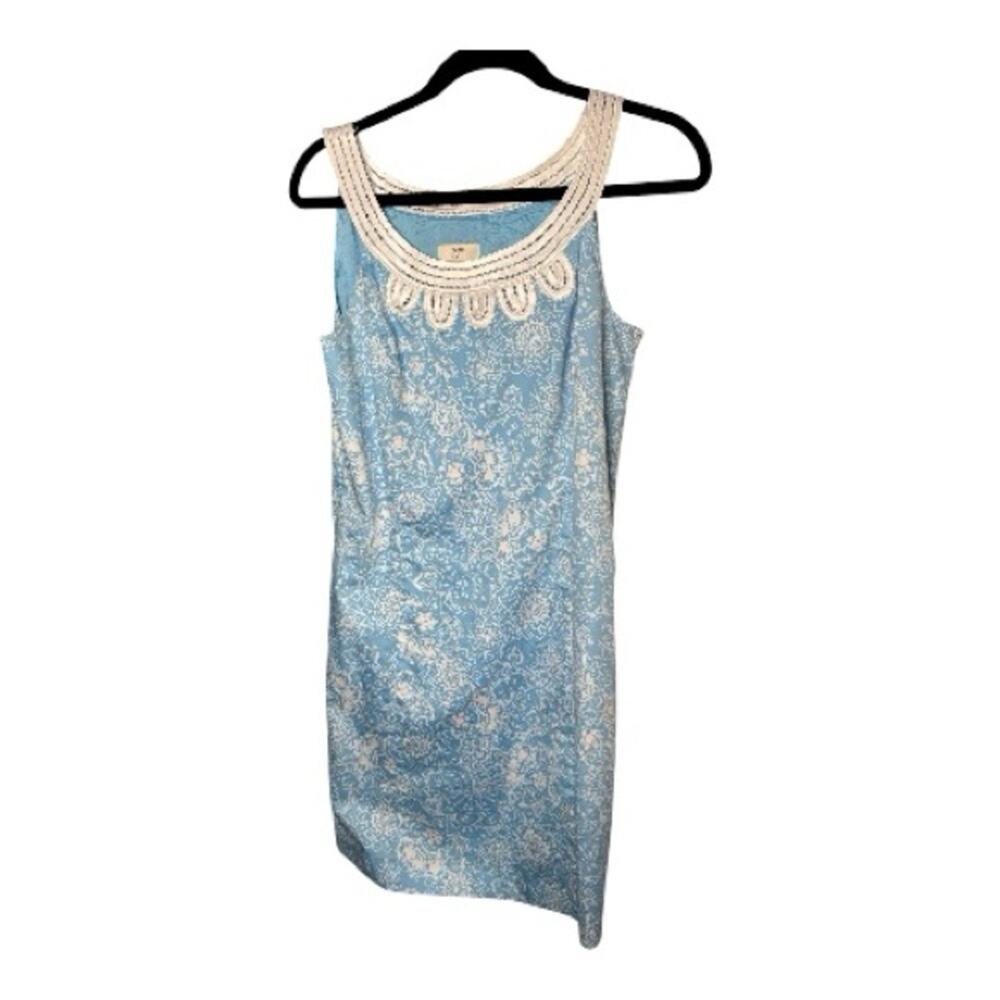 LOFT Blue White Print Sleeveless Shift Dress 6